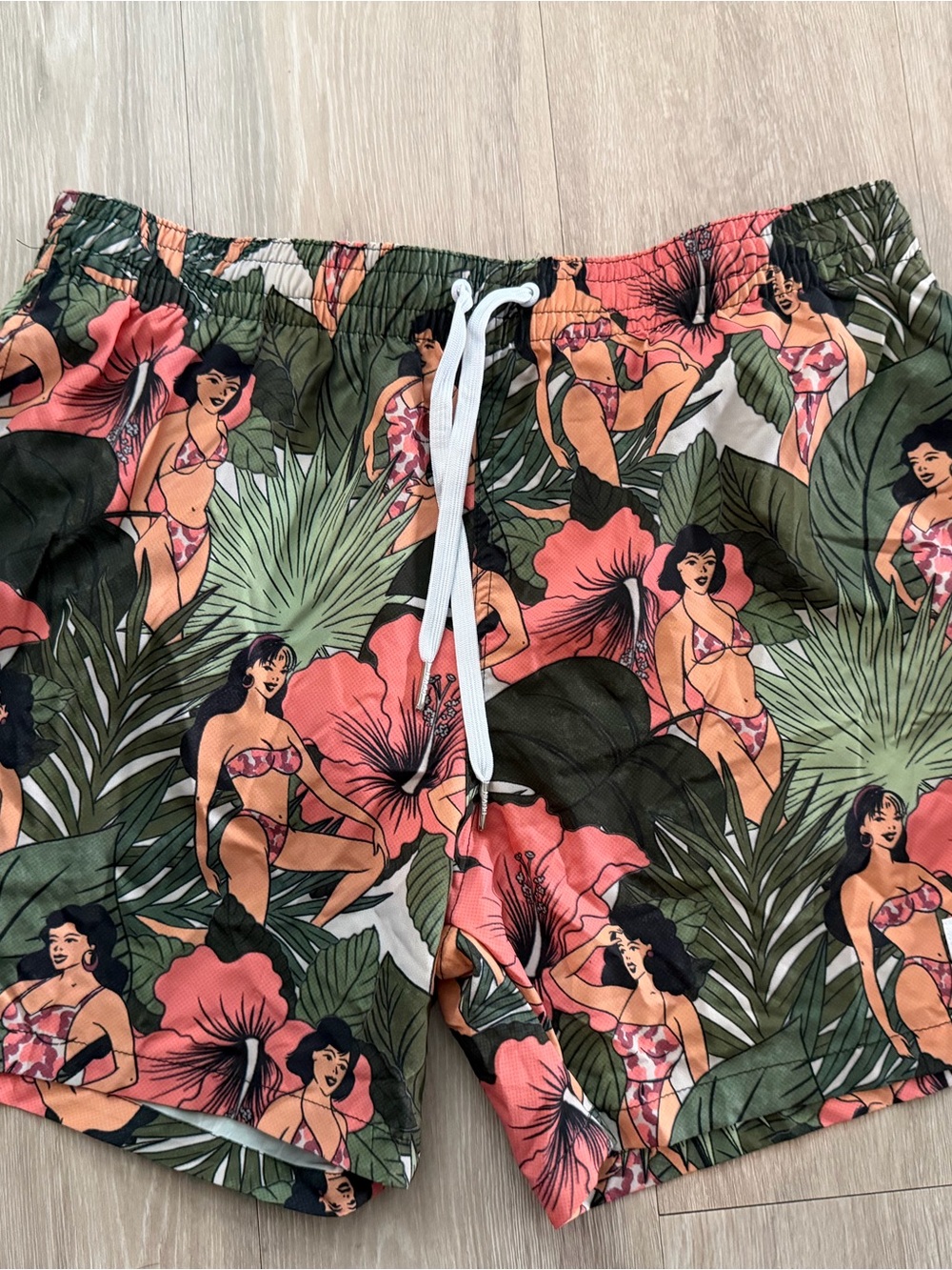 Duvin XL Tropical Print Swim Shorts in Coral & Olive